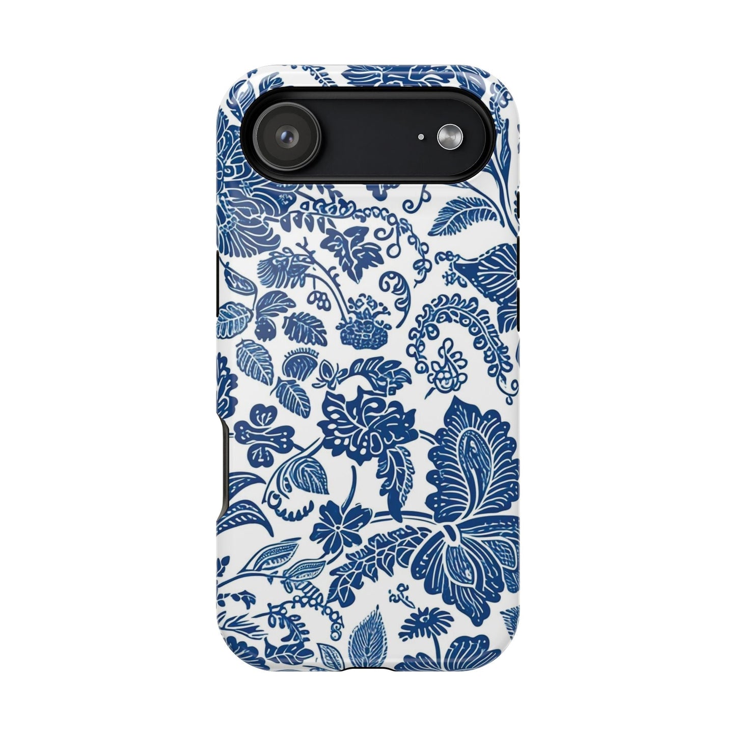 Magnetic Impact - Resistant Case — Blue Floral Toile Phone Cover - DIGITAL X