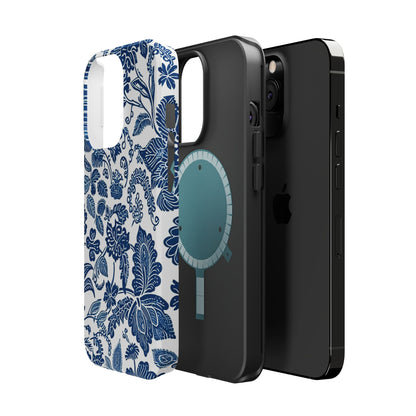 Magnetic Impact - Resistant Case — Blue Floral Toile Phone Cover - DIGITAL X