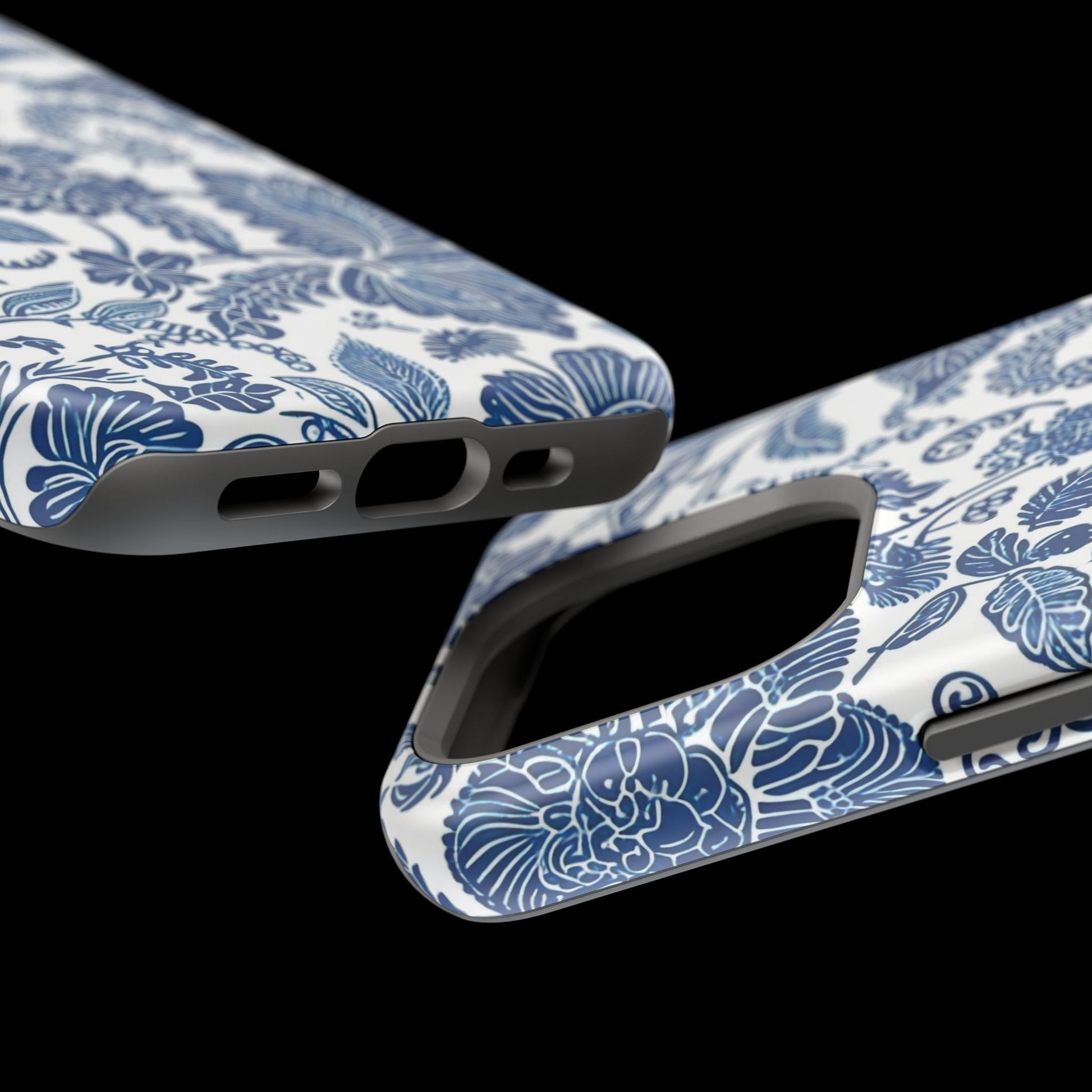 Magnetic Impact - Resistant Case — Blue Floral Toile Phone Cover - DIGITAL X