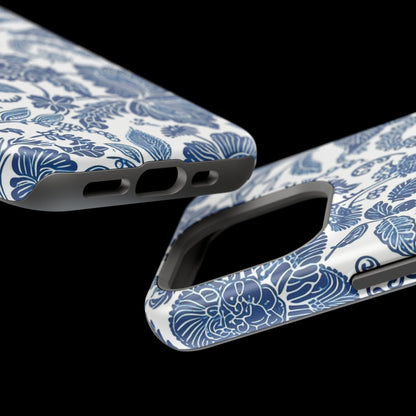 Magnetic Impact - Resistant Case — Blue Floral Toile Phone Cover - DIGITAL X