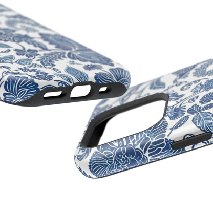 Magnetic Impact - Resistant Case — Blue Floral Toile Phone Cover - DIGITAL X