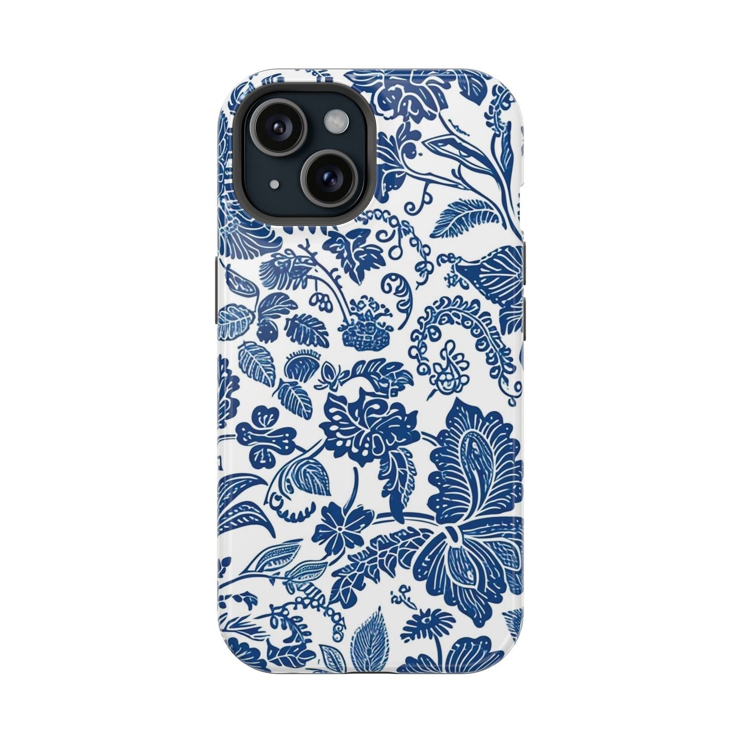 Magnetic Impact - Resistant Case — Blue Floral Toile Phone Cover - DIGITAL X