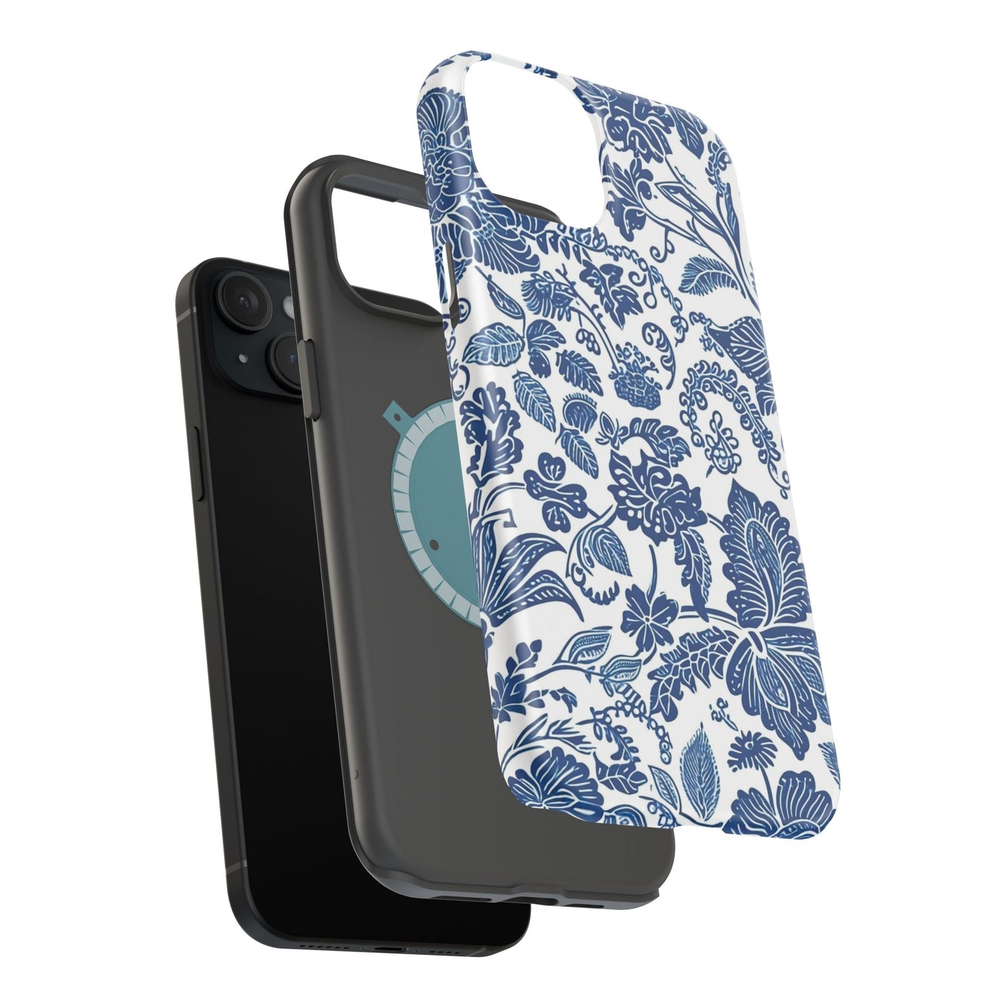 Magnetic Impact - Resistant Case — Blue Floral Toile Phone Cover - DIGITAL X