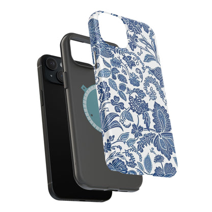 Magnetic Impact - Resistant Case — Blue Floral Toile Phone Cover - DIGITAL X