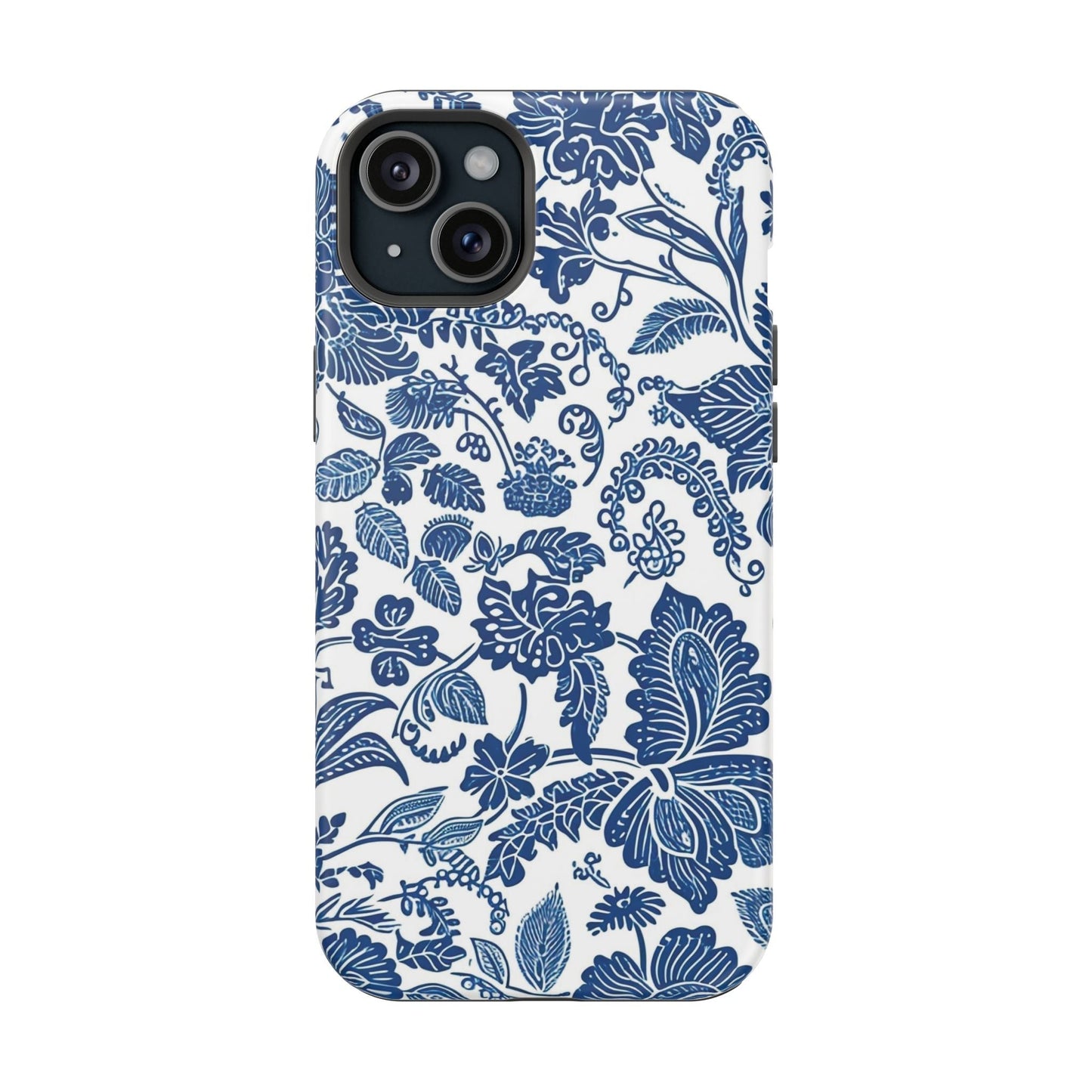 Magnetic Impact - Resistant Case — Blue Floral Toile Phone Cover - DIGITAL X