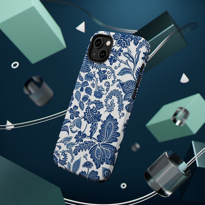 Magnetic Impact - Resistant Case — Blue Floral Toile Phone Cover - DIGITAL X