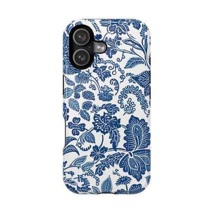 Magnetic Impact - Resistant Case — Blue Floral Toile Phone Cover - DIGITAL X