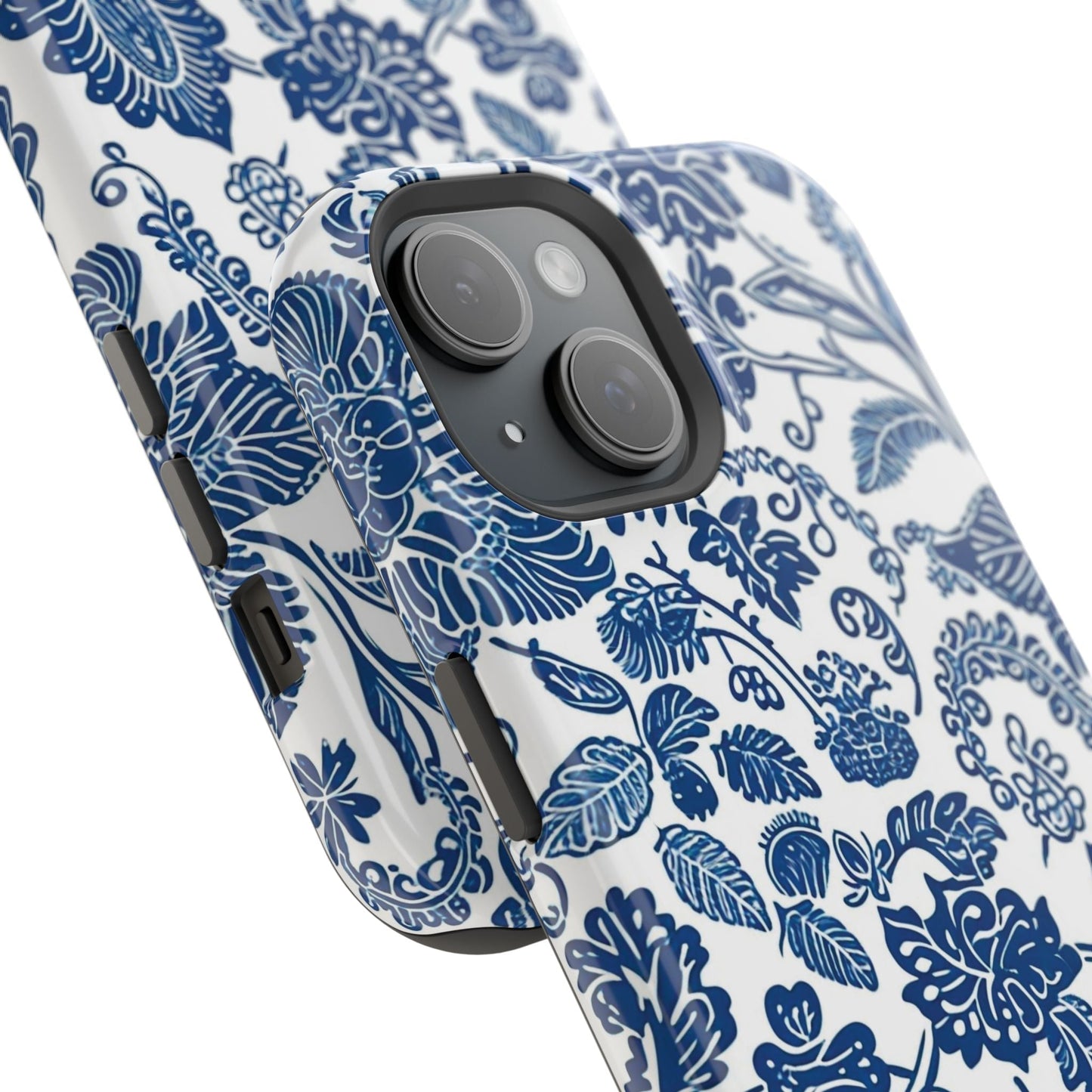 Magnetic Impact - Resistant Case — Blue Floral Toile Phone Cover - DIGITAL X