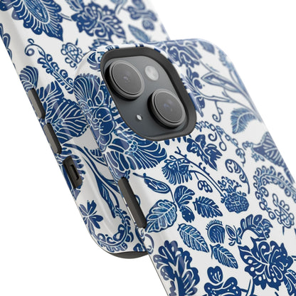 Magnetic Impact - Resistant Case — Blue Floral Toile Phone Cover - DIGITAL X