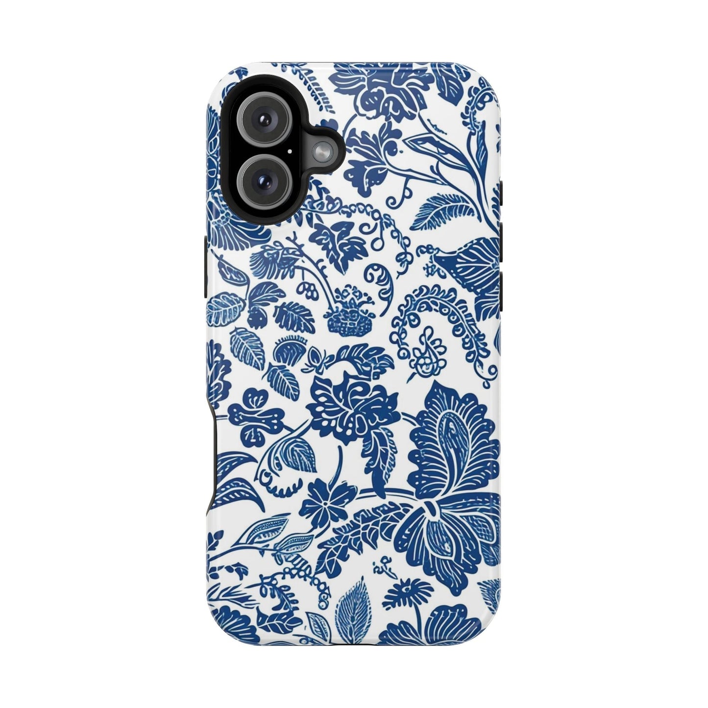 Magnetic Impact - Resistant Case — Blue Floral Toile Phone Cover - DIGITAL X