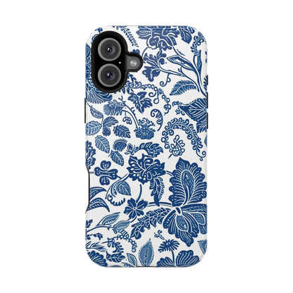 Magnetic Impact - Resistant Case — Blue Floral Toile Phone Cover - DIGITAL X