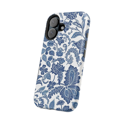 Magnetic Impact - Resistant Case — Blue Floral Toile Phone Cover - DIGITAL X
