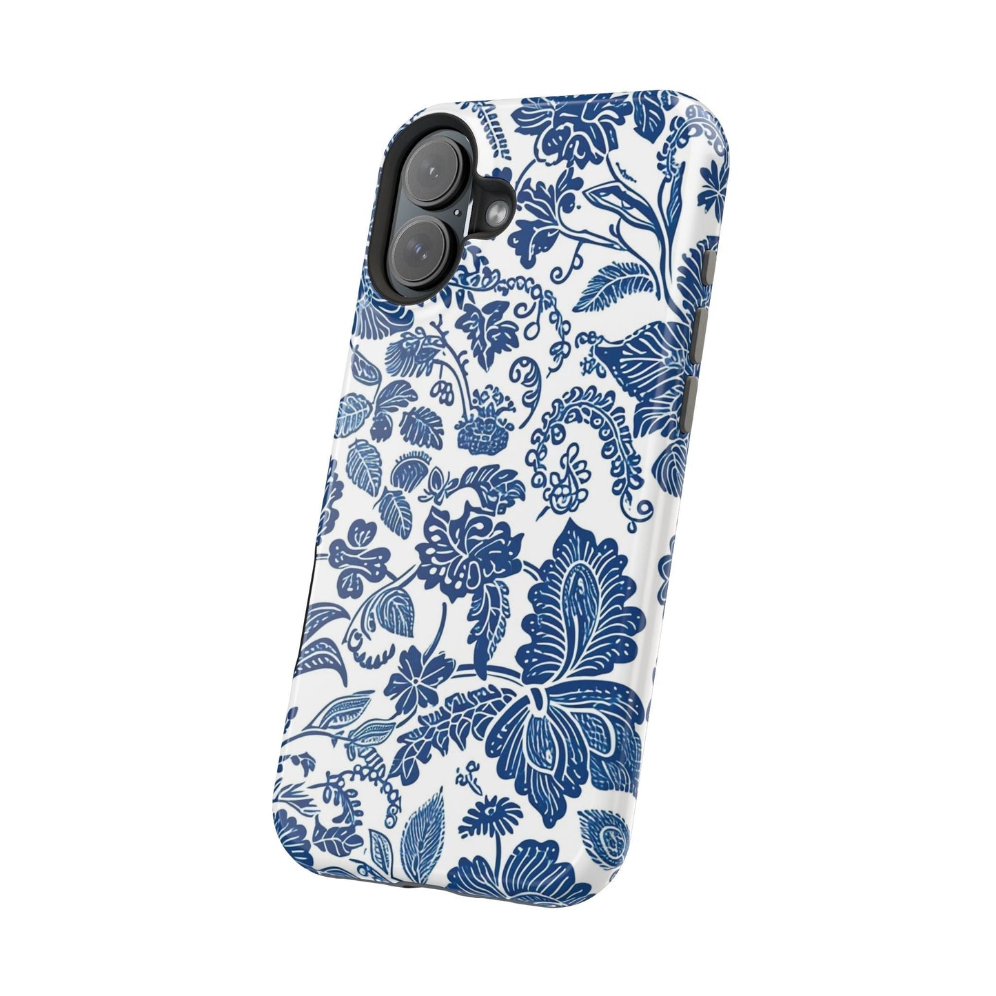 Magnetic Impact - Resistant Case — Blue Floral Toile Phone Cover - DIGITAL X