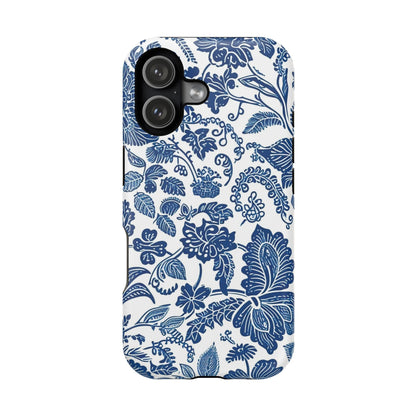 Magnetic Impact - Resistant Case — Blue Floral Toile Phone Cover - DIGITAL X