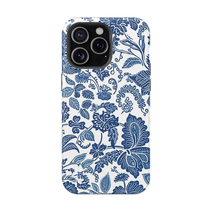 Magnetic Impact - Resistant Case — Blue Floral Toile Phone Cover - DIGITAL X