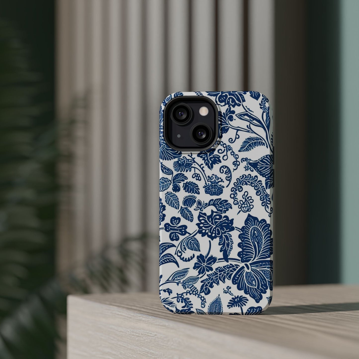 Magnetic Impact - Resistant Case — Blue Floral Toile Phone Cover - DIGITAL X