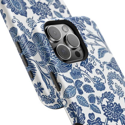 Magnetic Impact - Resistant Case — Blue Floral Toile Phone Cover - DIGITAL X