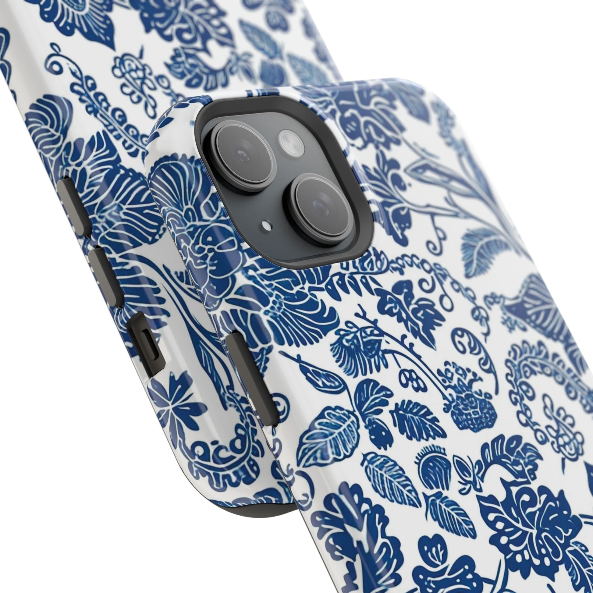 Magnetic Impact - Resistant Case — Blue Floral Toile Phone Cover - DIGITAL X