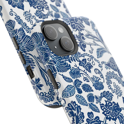 Magnetic Impact - Resistant Case — Blue Floral Toile Phone Cover - DIGITAL X