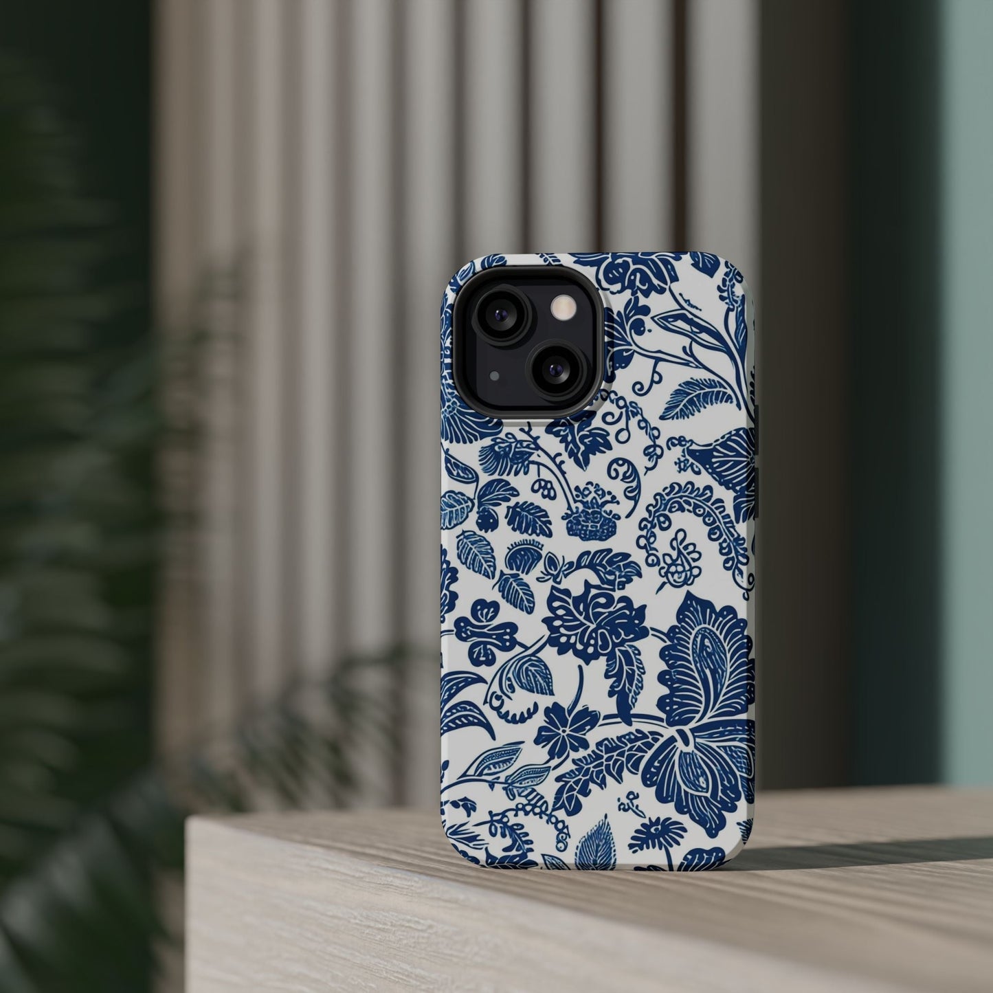 Magnetic Impact - Resistant Case — Blue Floral Toile Phone Cover - DIGITAL X
