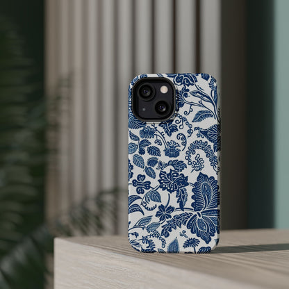 Magnetic Impact - Resistant Case — Blue Floral Toile Phone Cover - DIGITAL X