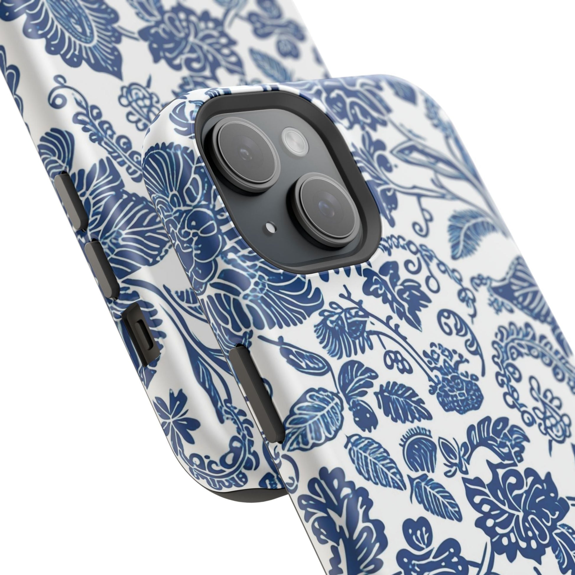 Magnetic Impact - Resistant Case — Blue Floral Toile Phone Cover - DIGITAL X