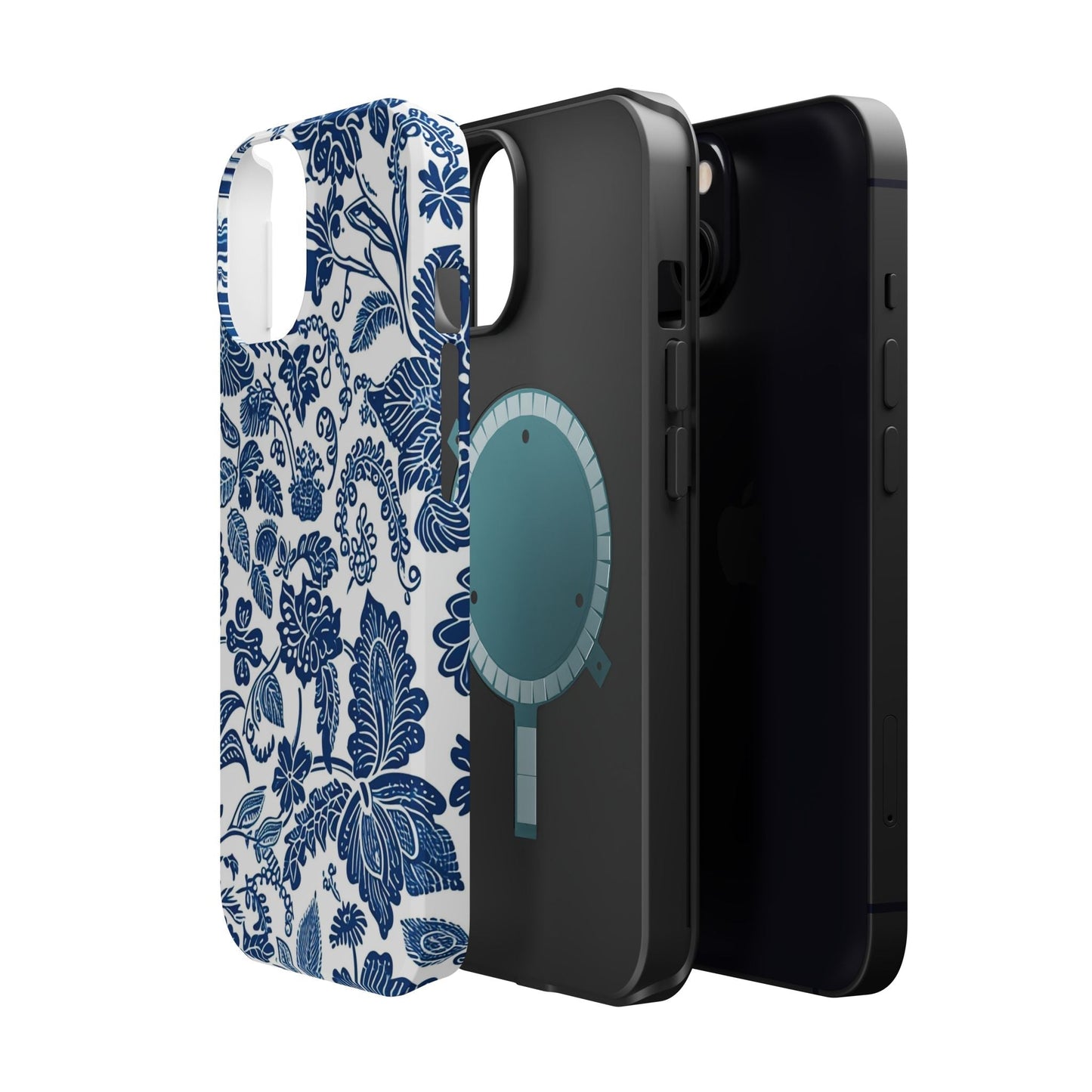 Magnetic Impact - Resistant Case — Blue Floral Toile Phone Cover - DIGITAL X