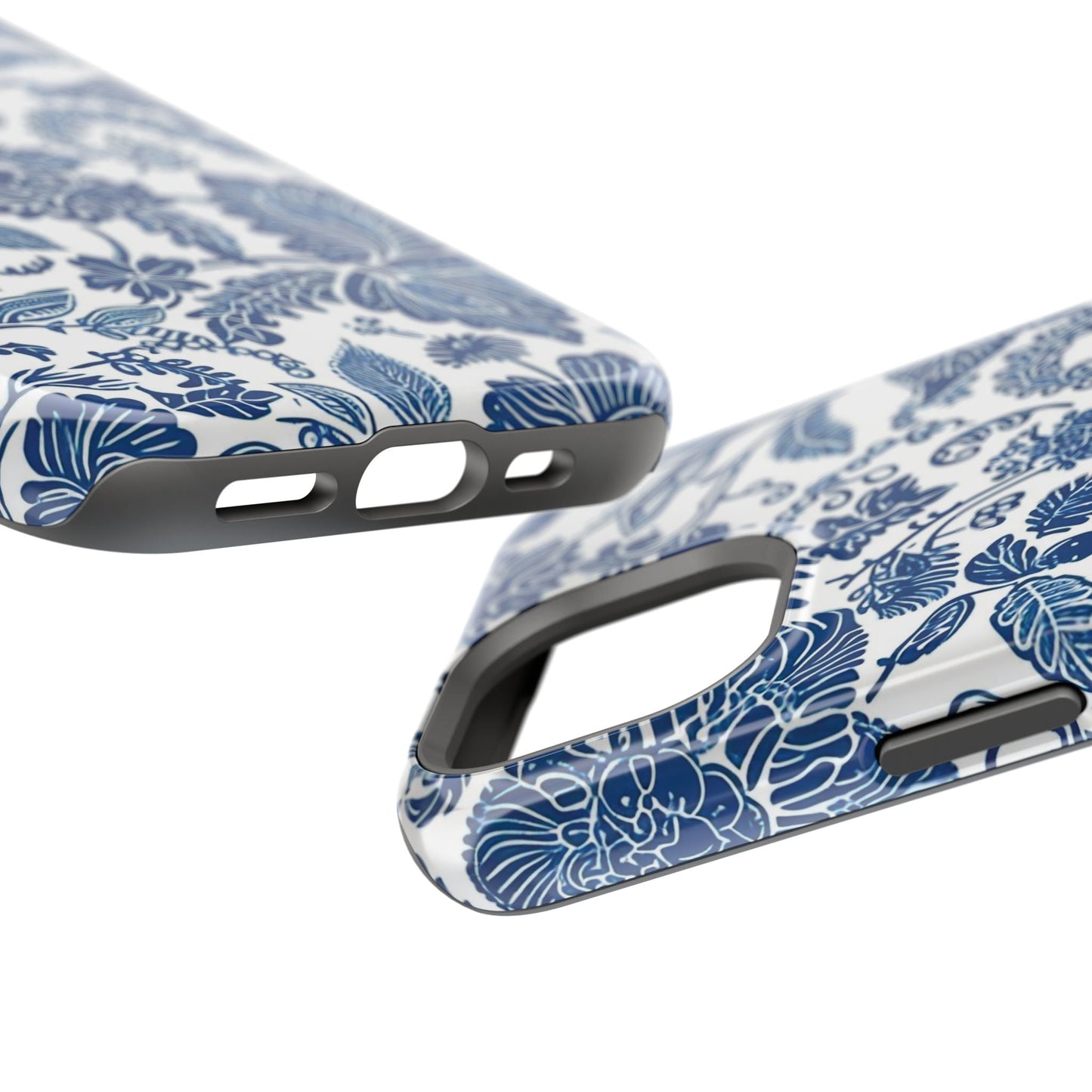 Magnetic Impact - Resistant Case — Blue Floral Toile Phone Cover - DIGITAL X