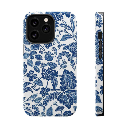 Magnetic Impact - Resistant Case — Blue Floral Toile Phone Cover - DIGITAL X