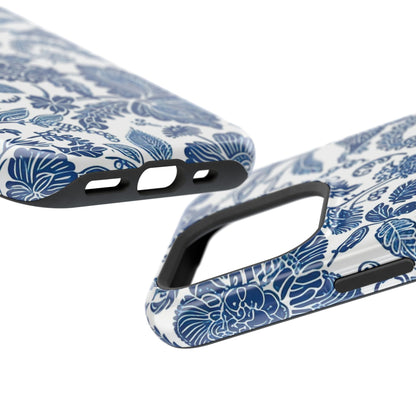 Magnetic Impact - Resistant Case — Blue Floral Toile Phone Cover - DIGITAL X