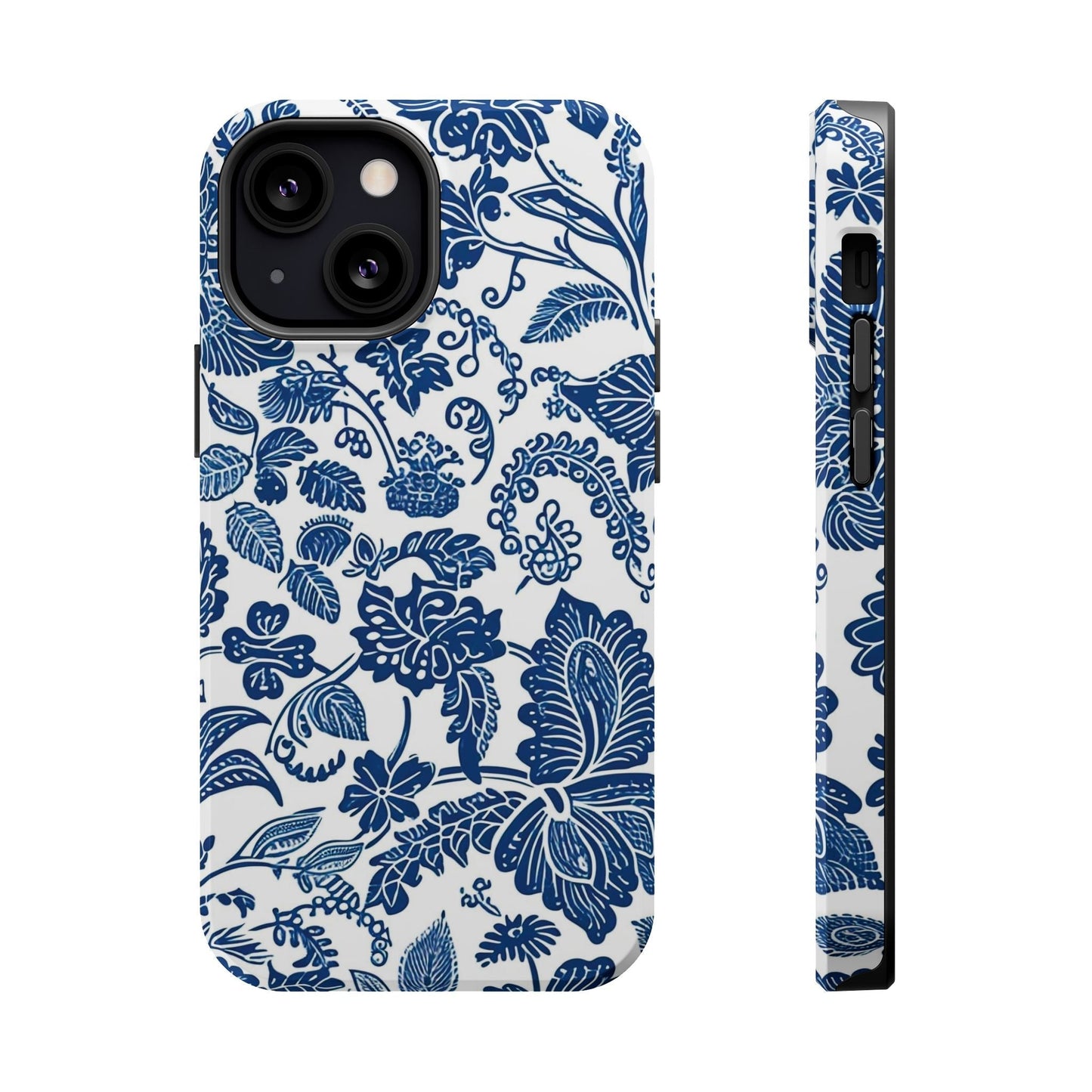 Magnetic Impact - Resistant Case — Blue Floral Toile Phone Cover - DIGITAL X