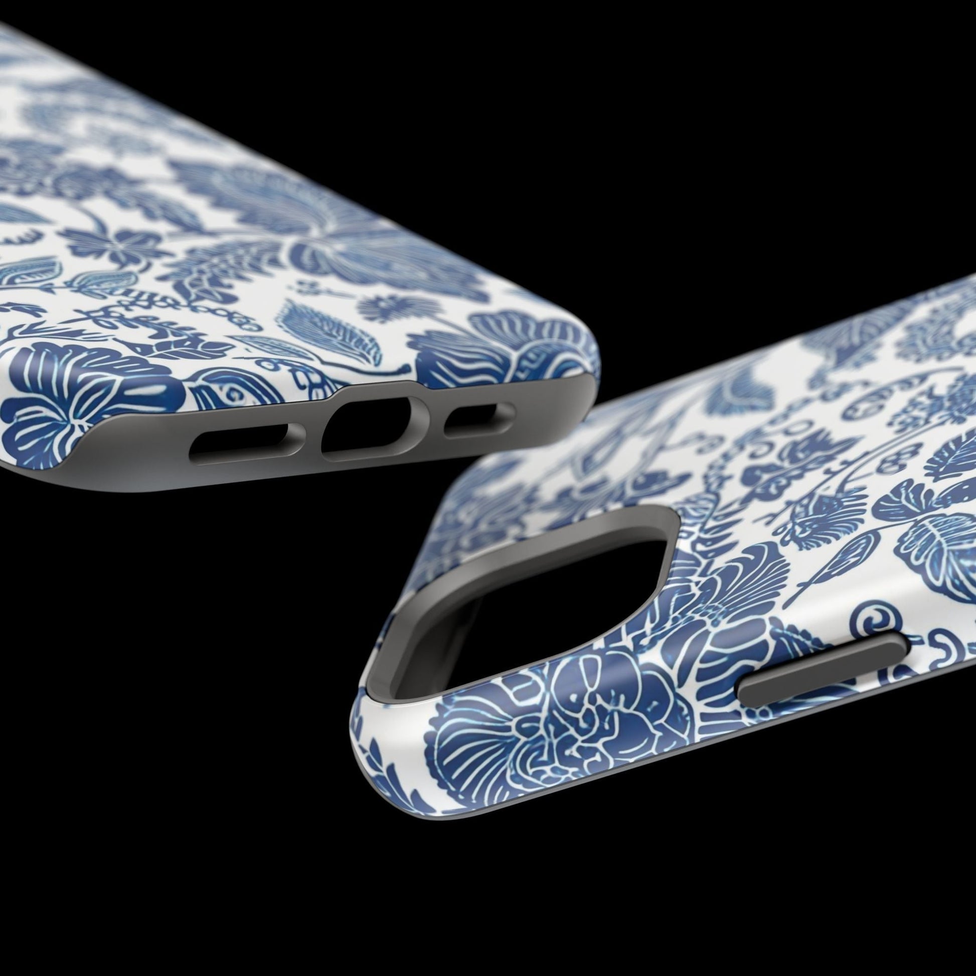 Magnetic Impact - Resistant Case — Blue Floral Toile Phone Cover - DIGITAL X