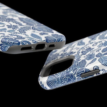 Magnetic Impact - Resistant Case — Blue Floral Toile Phone Cover - DIGITAL X