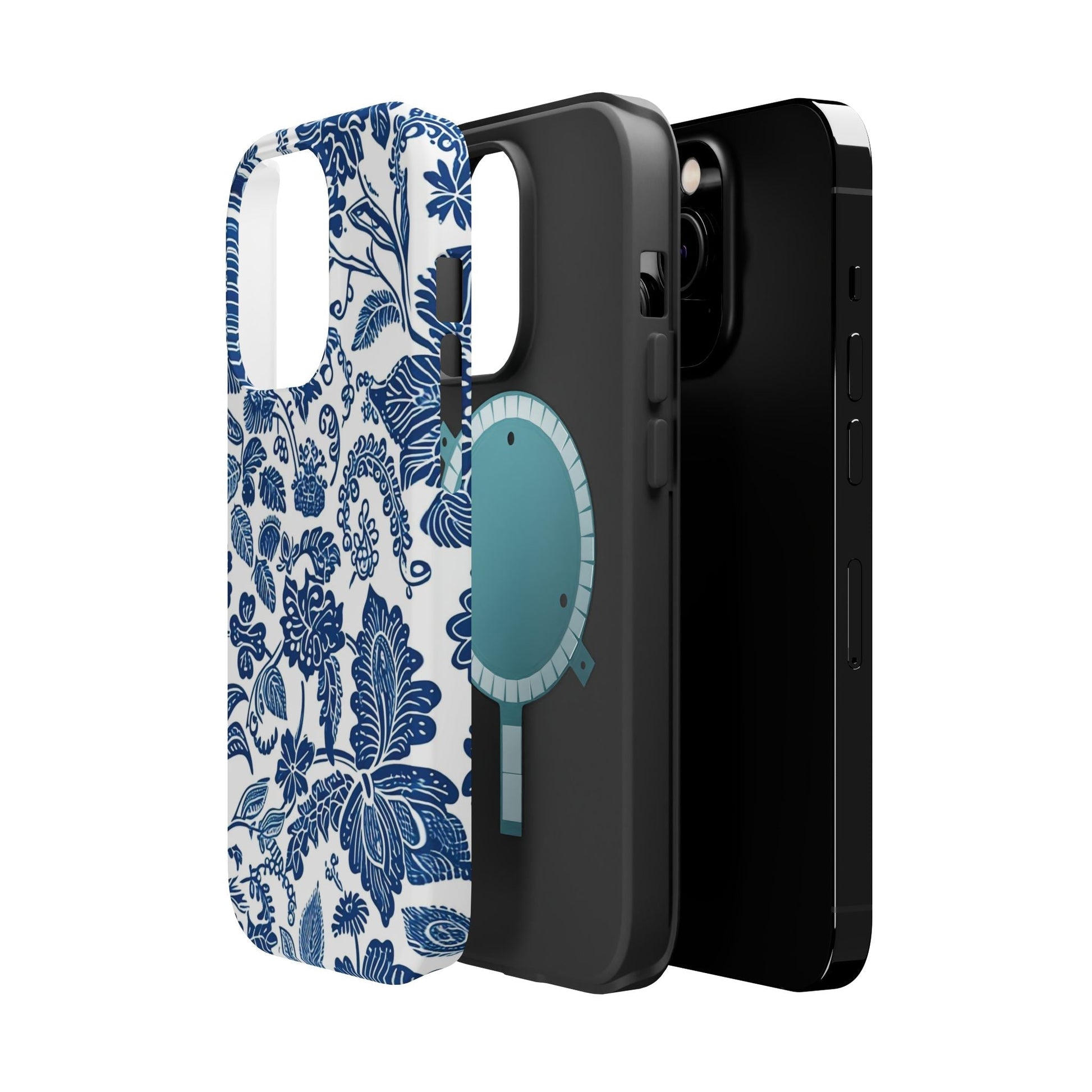 Magnetic Impact - Resistant Case — Blue Floral Toile Phone Cover - DIGITAL X