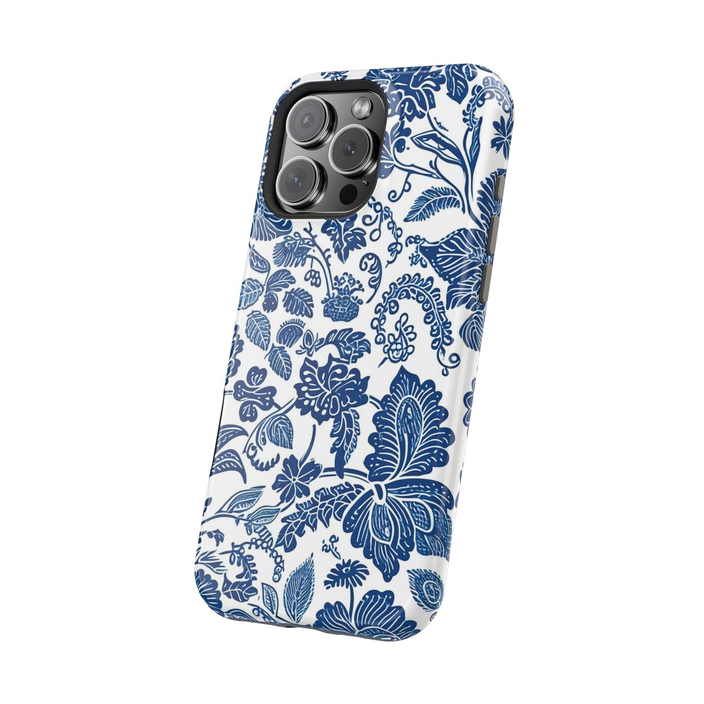 Magnetic Impact - Resistant Case — Blue Floral Toile Phone Cover - DIGITAL X