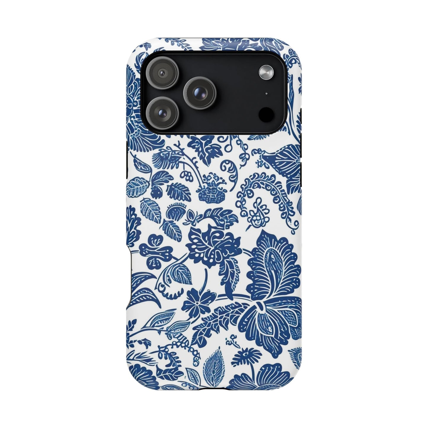 Magnetic Impact - Resistant Case — Blue Floral Toile Phone Cover - DIGITAL X