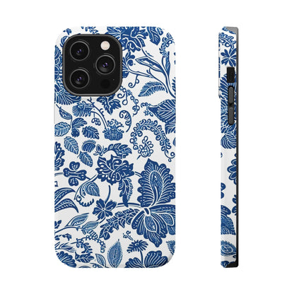 Magnetic Impact - Resistant Case — Blue Floral Toile Phone Cover - DIGITAL X