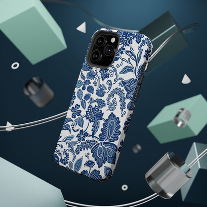 Magnetic Impact - Resistant Case — Blue Floral Toile Phone Cover - DIGITAL X