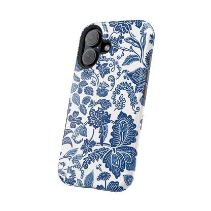 Magnetic Impact - Resistant Case — Blue Floral Toile Phone Cover - DIGITAL X