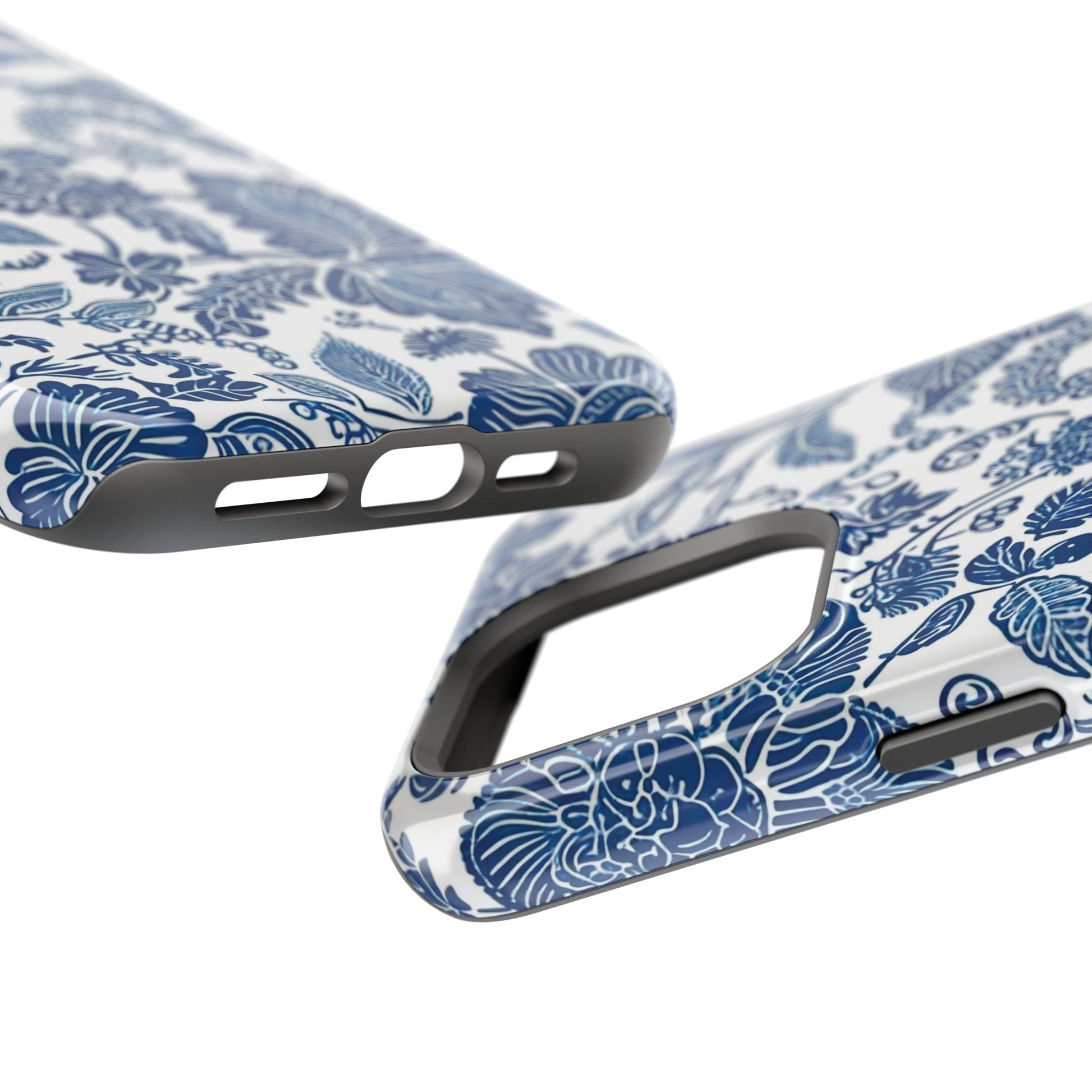 Magnetic Impact - Resistant Case — Blue Floral Toile Phone Cover - DIGITAL X