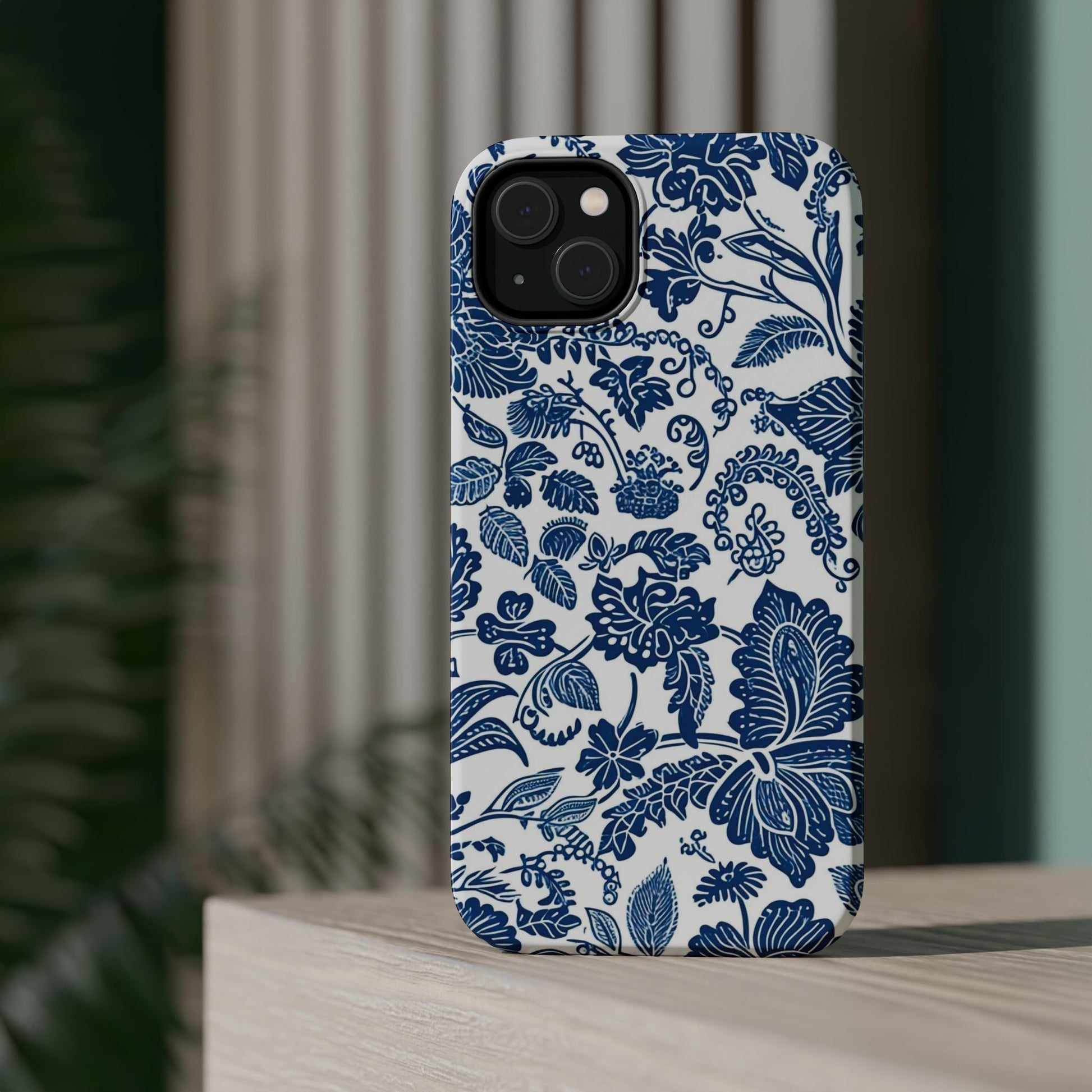 Magnetic Impact - Resistant Case — Blue Floral Toile Phone Cover - DIGITAL X