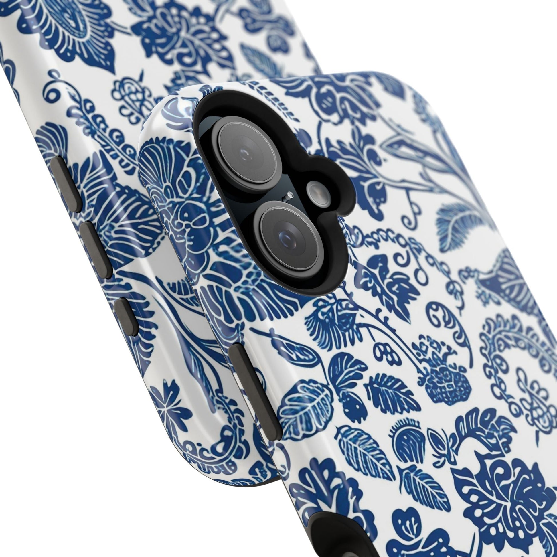 Magnetic Impact - Resistant Case — Blue Floral Toile Phone Cover - DIGITAL X