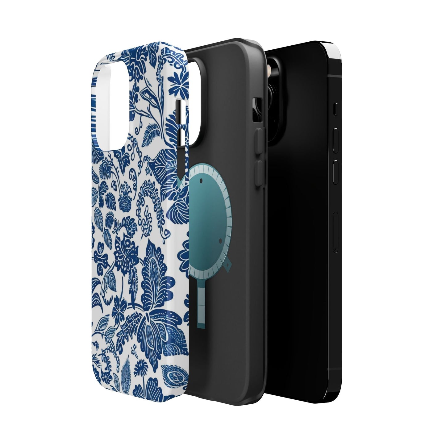Magnetic Impact - Resistant Case — Blue Floral Toile Phone Cover - DIGITAL X