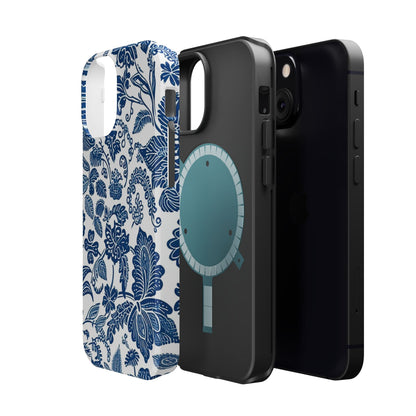 Magnetic Impact - Resistant Case — Blue Floral Toile Phone Cover - DIGITAL X