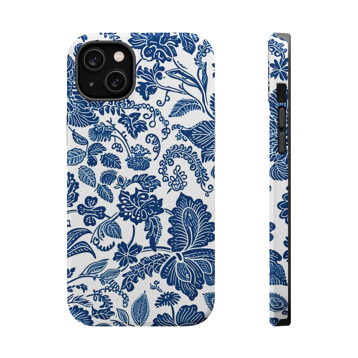 Magnetic Impact - Resistant Case — Blue Floral Toile Phone Cover - DIGITAL X