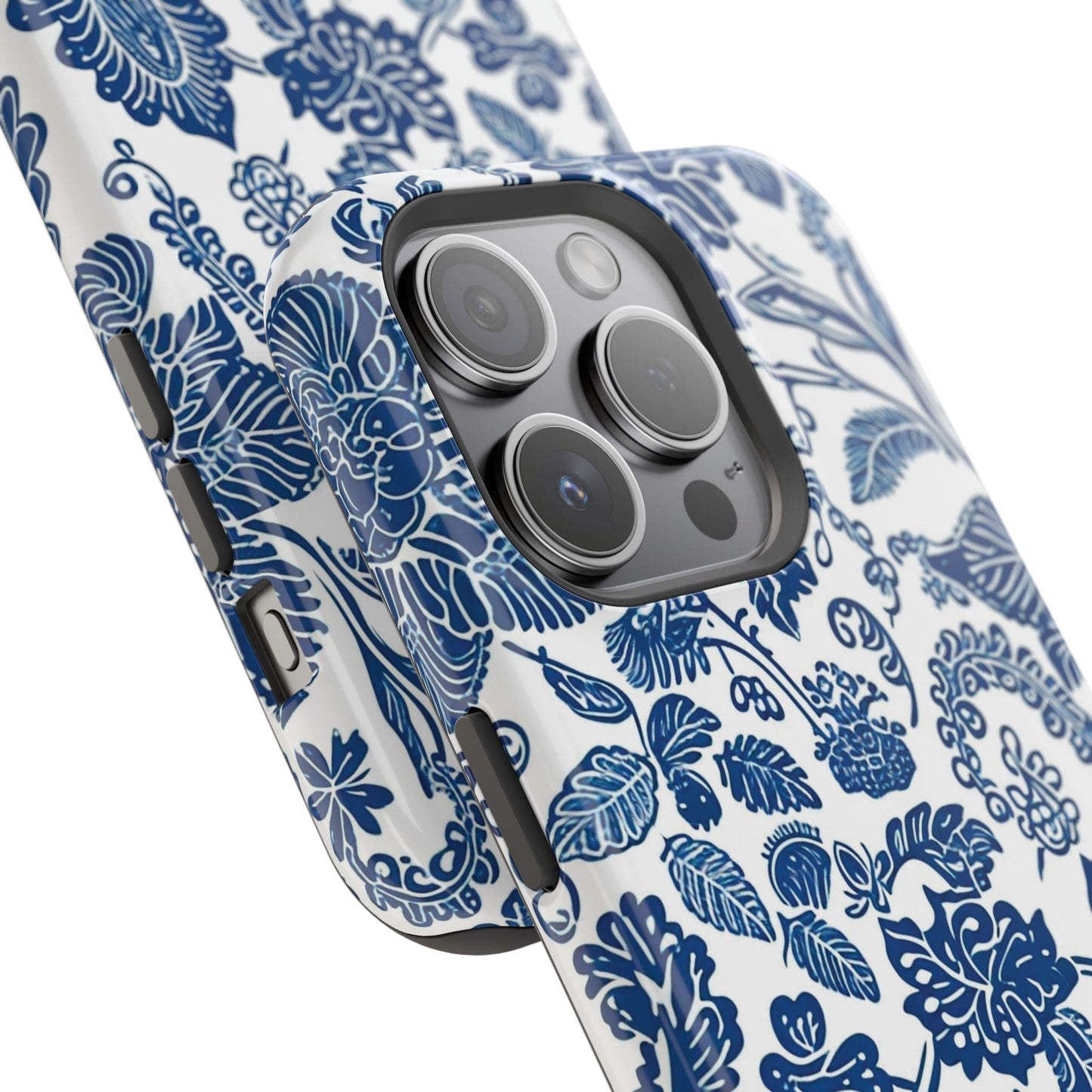 Magnetic Impact - Resistant Case — Blue Floral Toile Phone Cover - DIGITAL X