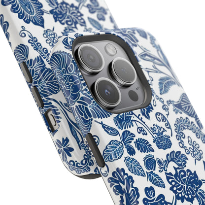 Magnetic Impact - Resistant Case — Blue Floral Toile Phone Cover - DIGITAL X