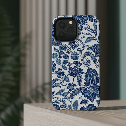 Magnetic Impact - Resistant Case — Blue Floral Toile Phone Cover - DIGITAL X