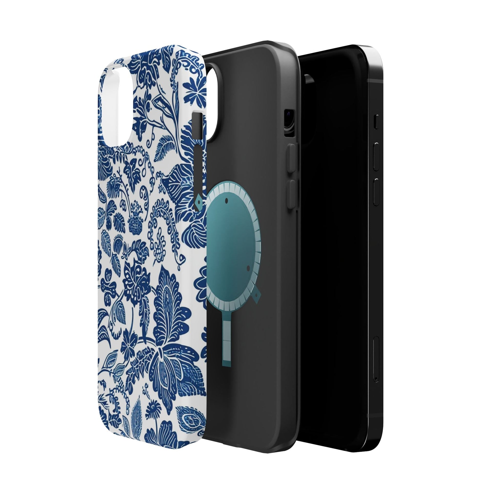 Magnetic Impact - Resistant Case — Blue Floral Toile Phone Cover - DIGITAL X