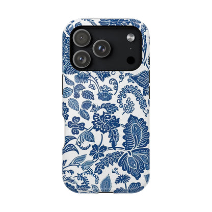 Magnetic Impact - Resistant Case — Blue Floral Toile Phone Cover - DIGITAL X